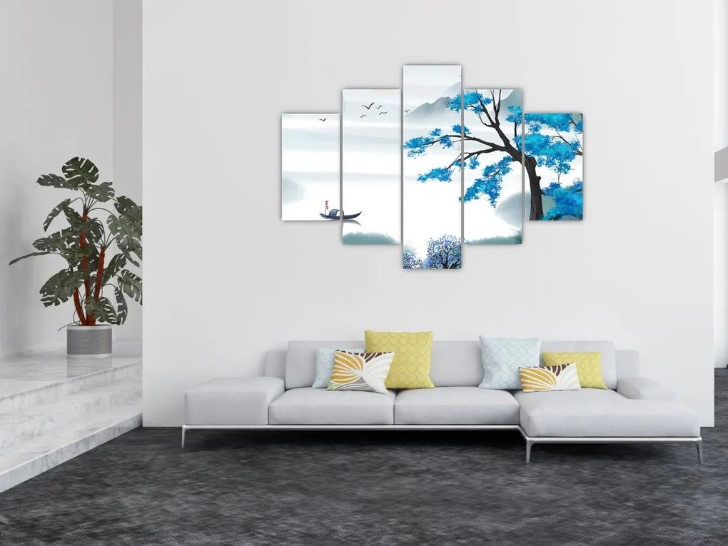 Tablou - Pictură, lac cu barcă (150x105 cm)