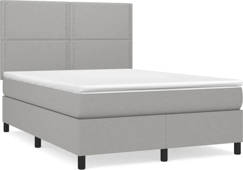 vidaXL Pat box spring cu saltea, gri deschis, 140x190 cm, textil