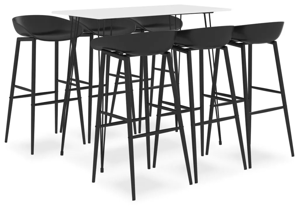 Set mobilier de bar, 7 piese, alb si negru Alb si negru, 7