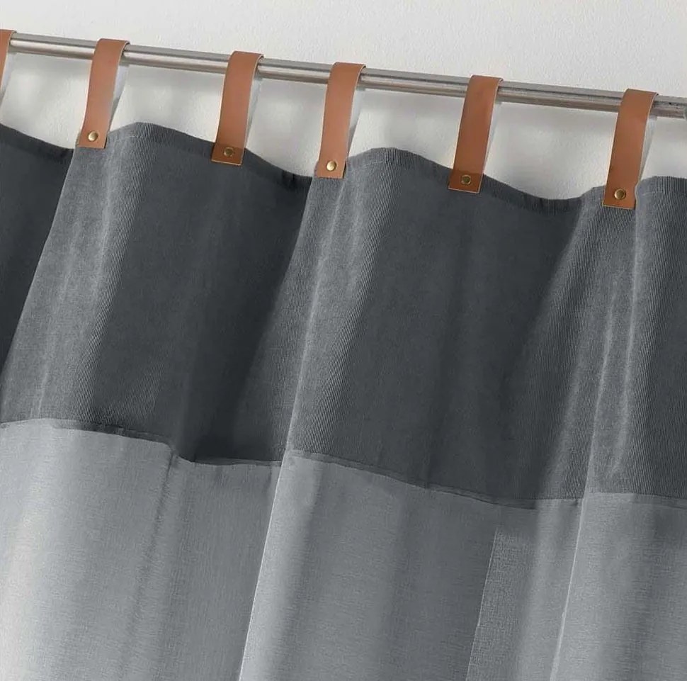 Perdea gri elegantă cu prindere cu cleme din piele 140x240 cm