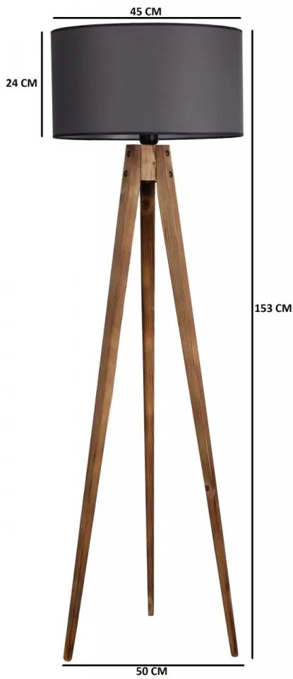 Lampa de Podea cu 3 Picioare din Lemn, Soclu E27, Max. 60W, Culoare Maro / Gri