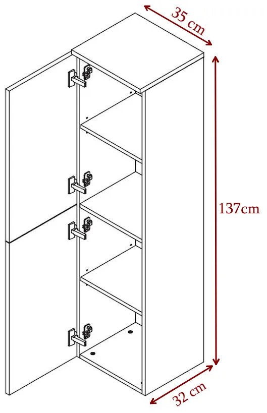 Supermobel Dulap pentru baie NICEA W35 SL, 35x136,9x31,9, alb / model, dreapta