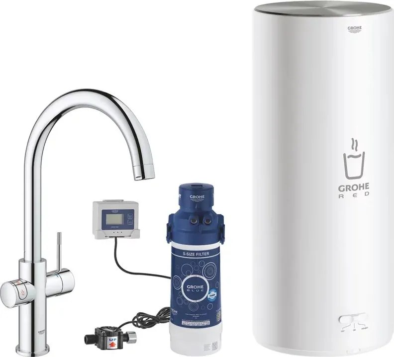 Baterie bucatarie Grohe Red Duo crom pipa tip C si boiler marimea L