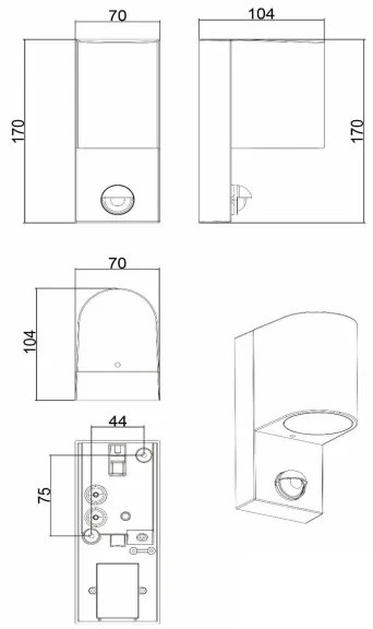 Corp de iluminat de exterior cu senzor Lucide 69803/01/30 ZARO 1xGU10/7W/230V IP65 negru