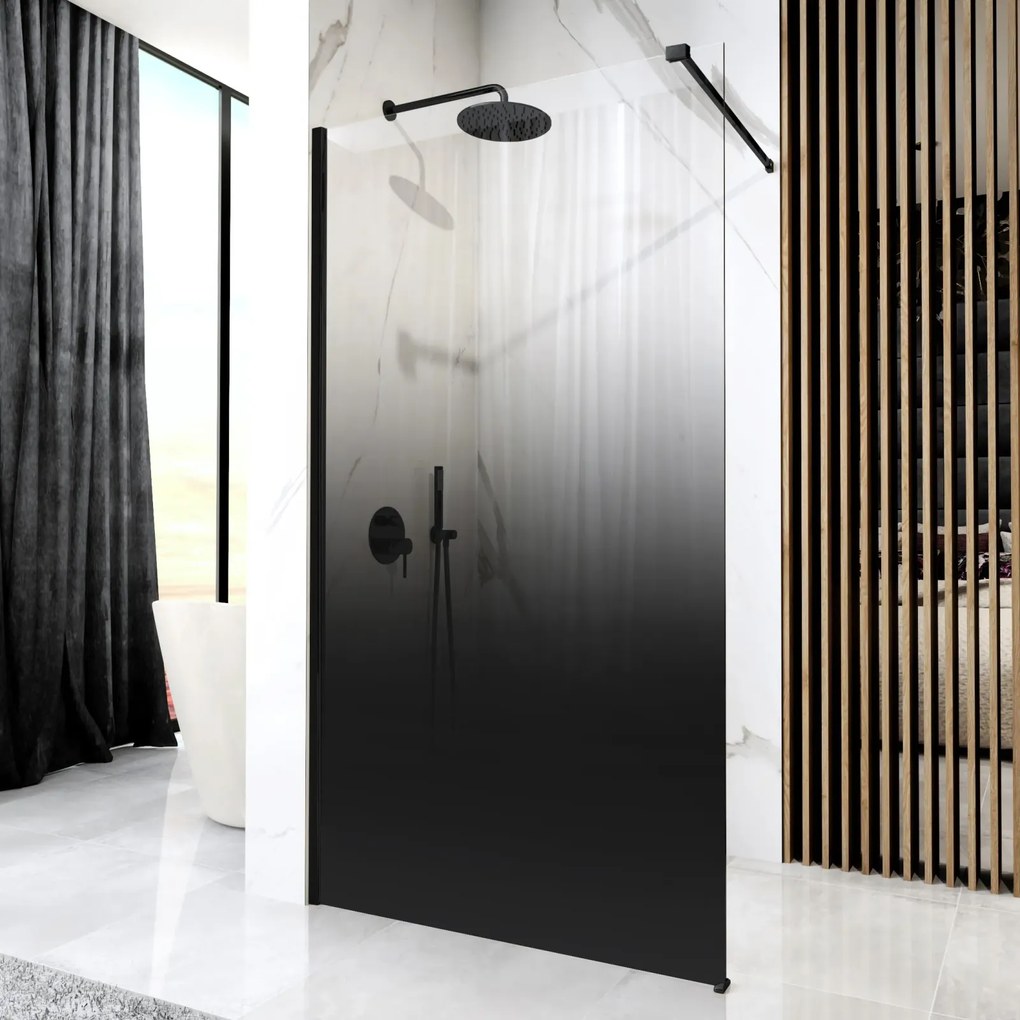 Paravan de dus Perete de dus Walk in Rea Aero Ombre 110 195 cm sticla fumurie securizata de 8 mm cu profil negru