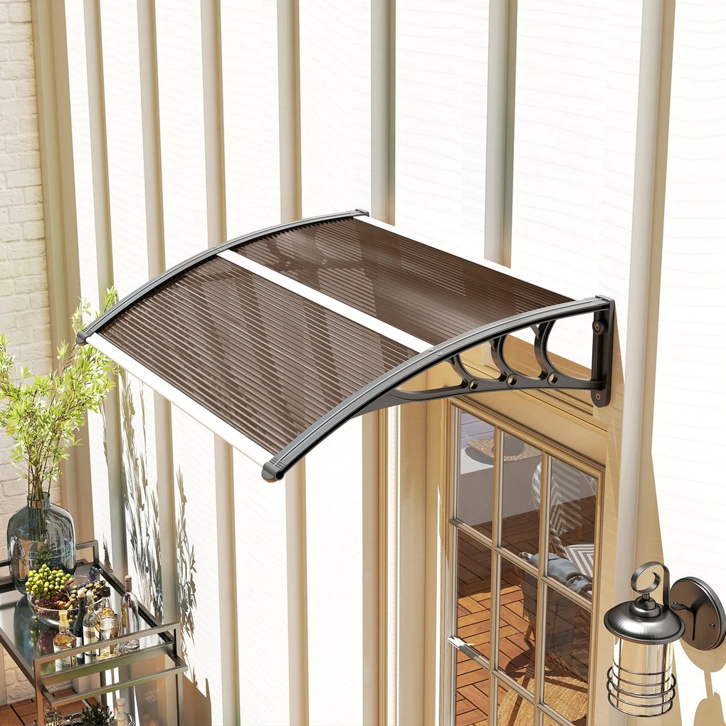 Outsunny Copertină Exterioară Impermeabilă și Anti-UV cu Placă Curbată, 75x120x23 cm, Maro și Negru | Aosom Romania