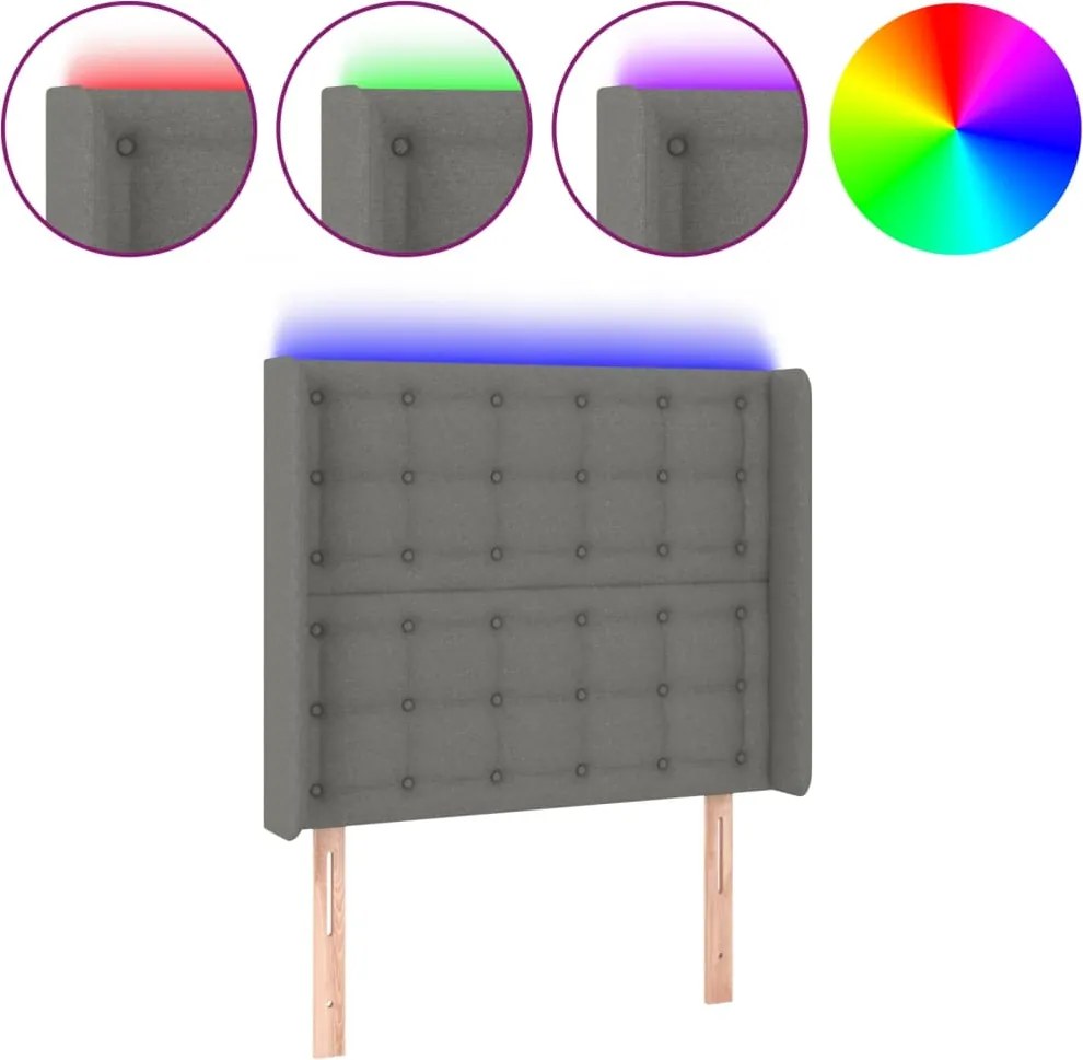 vidaXL Tăblie de pat cu LED, gri închis, 93x16x118/128 cm, textil