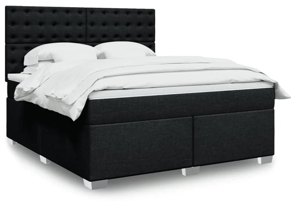 vidaXL Pat box spring cu saltea, negru, 180x200 cm, catifea