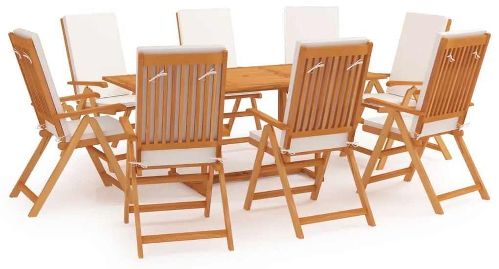 Set mobilier de grădină cu perne, 9 piese, lemn masiv tec