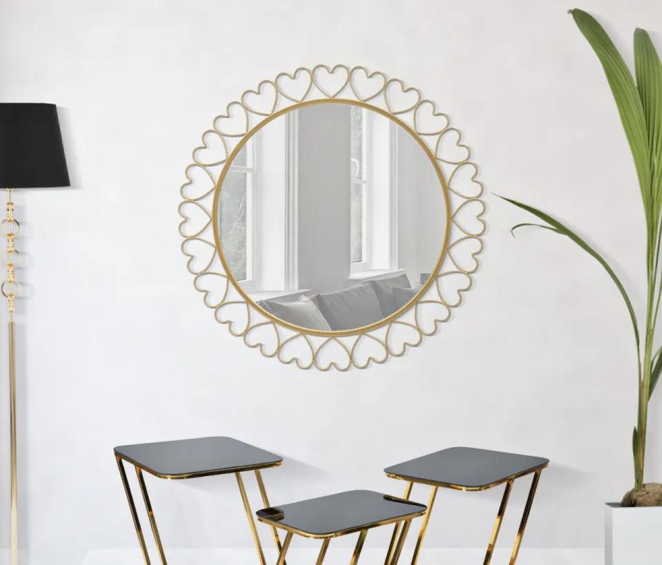 Oglinda decorativa aurie cu rama din metal, ∅ 80 cm, Hearts Mauro Ferretti
