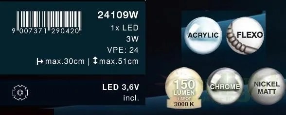 Aplica de perete flexibila, LED Serpent 24109W GL