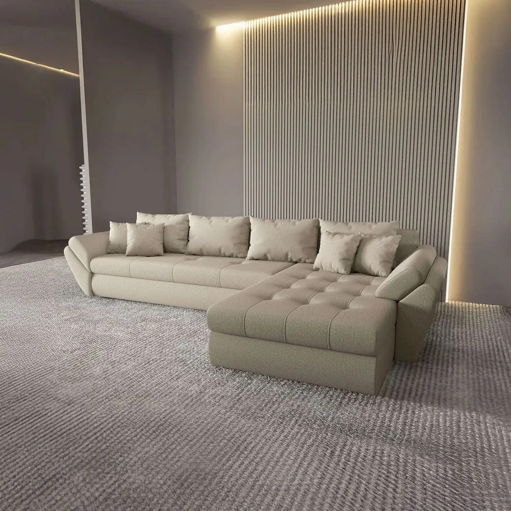 Colțar extensibil dumonde cu ladă de depozitare si sezut confortabil din spuma high-density, Loana XL Enjoy Camel II 335x185 cm