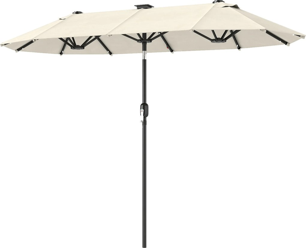 Outsunny Umbrelă dublă, umbrelă terasă, înclinabilă, cu panou solar, 35 LED-uri, cadru din oțel, bej, 2,92 x 1,50 x 2,18 m | Aosom Romania