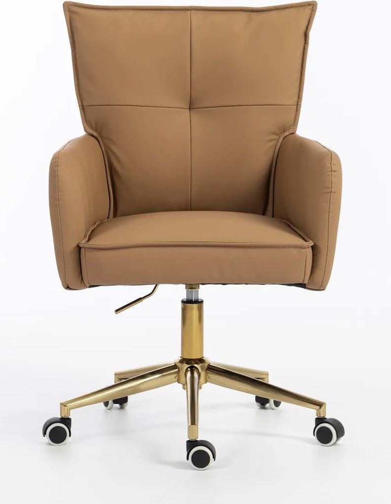 HR250K Scaun Piele Ecologică Premium Soft Culoare Caramel Bază Aurie