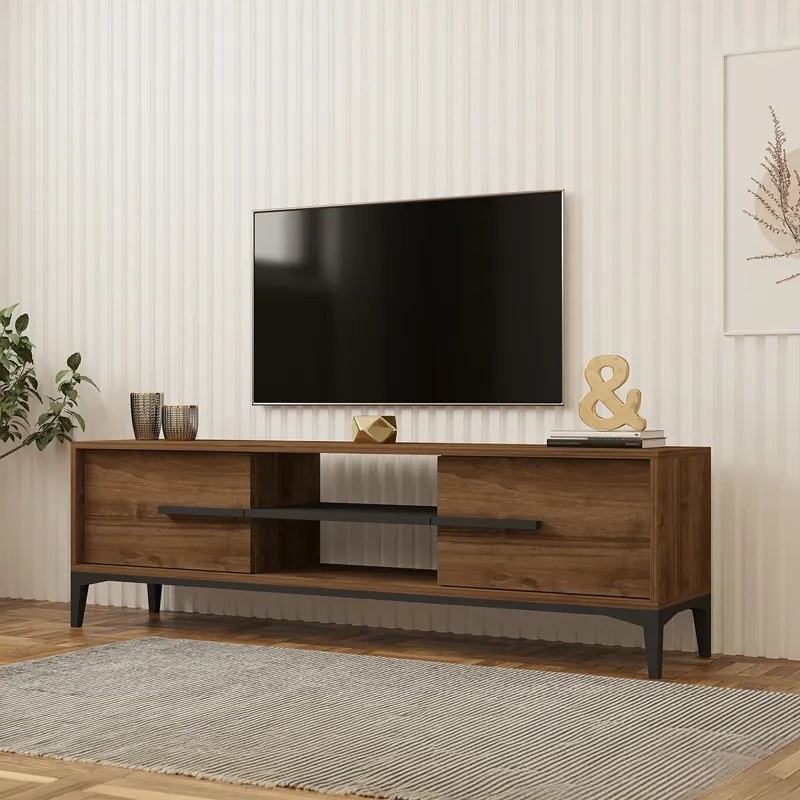 Comoda TV Eslora, culoare nuc-antracit, 160 x 34.6 x 45 cm