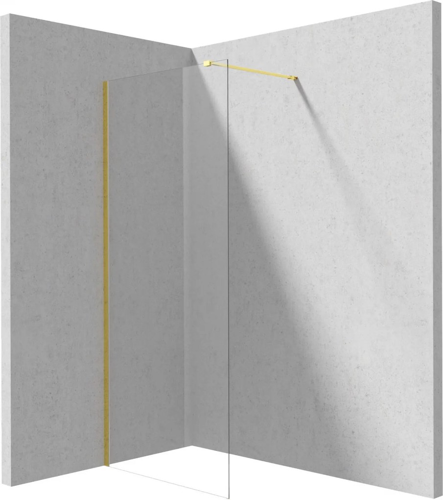 Paravan dus fix Deante Kerria Plus 70x200 cm ,   sticla securizata 6 mm cu finisaj aur si tehnologie Active-Cover Auriu periat, 700x1950 mm