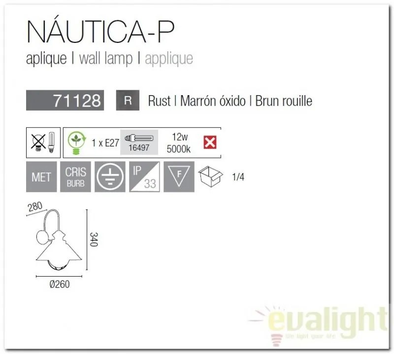 Aplica de perete exterior IP33 Nautica-P 71128