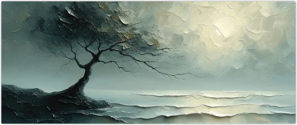 Tablou - pictură în ulei de un copac cu oceanul (120x50 cm)