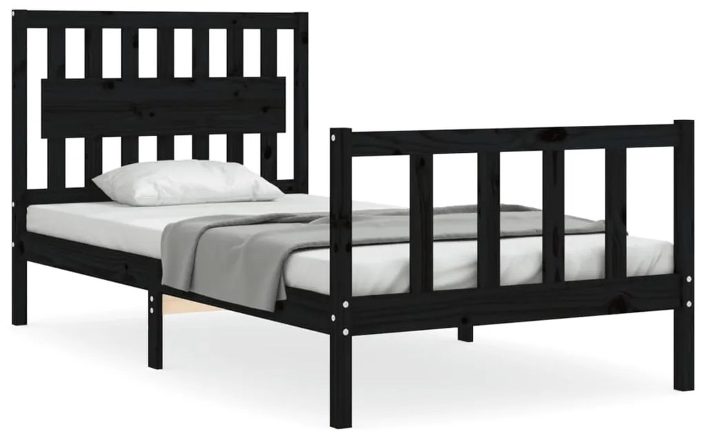 3192420 vidaXL Cadru de pat cu tăblie, negru, 100x200 cm, lemn masiv