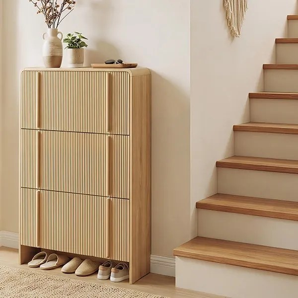 Pantofar maro ingust 70 cm cu 3 compartimente, pantofare cu Riflaje, depozitare pantofi, mobilier hol - PANM10