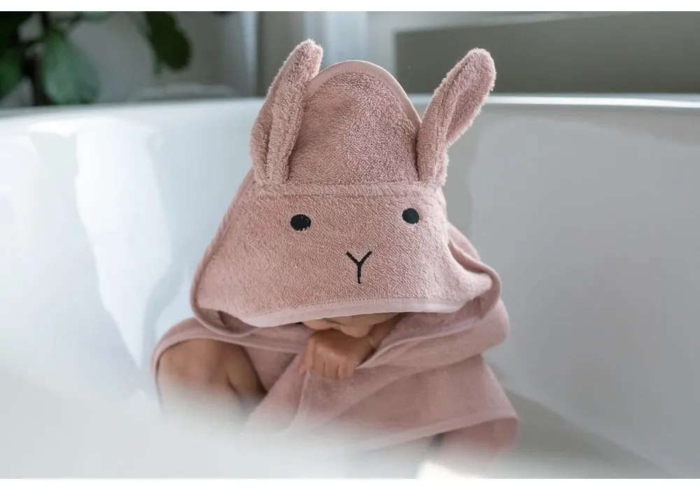 Prosop cu glugă pentru copii roz/maro din bumbac 75x75 cm Rabbit – Kindsgut