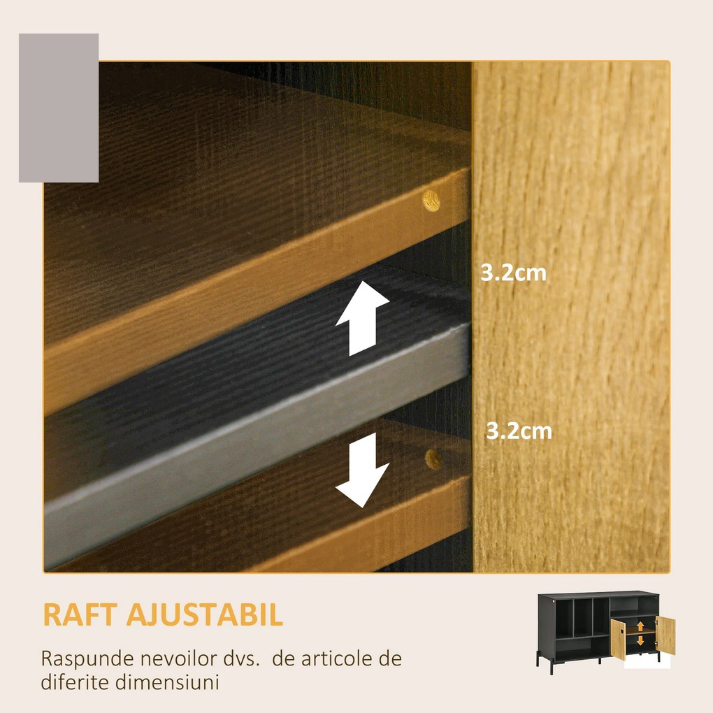 HOMCOM Dulap Modern pentru Living și Dormitor cu Ușă Dublă și 5 Compartimente Deschise, Design Elegant, Negru | Aosom Romania