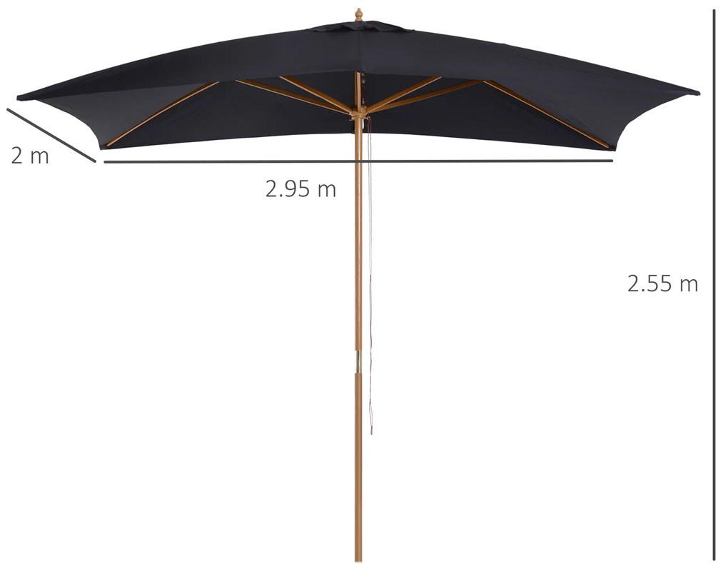 Umbrela de soare Outsunny dreptunghiulara, lemn, neagra, 2x3m | Aosom RO