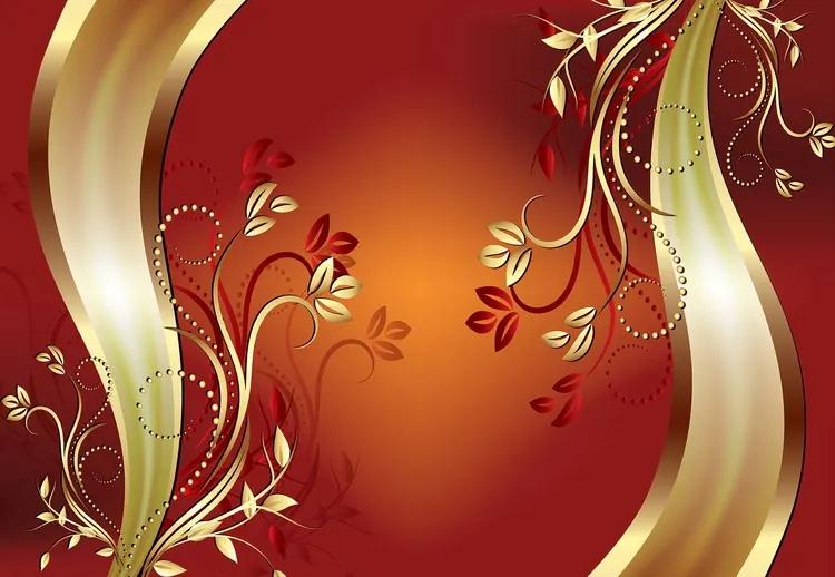 Luxury Ornamental Floral Design Orange Fototapet, (206 x 275 cm)