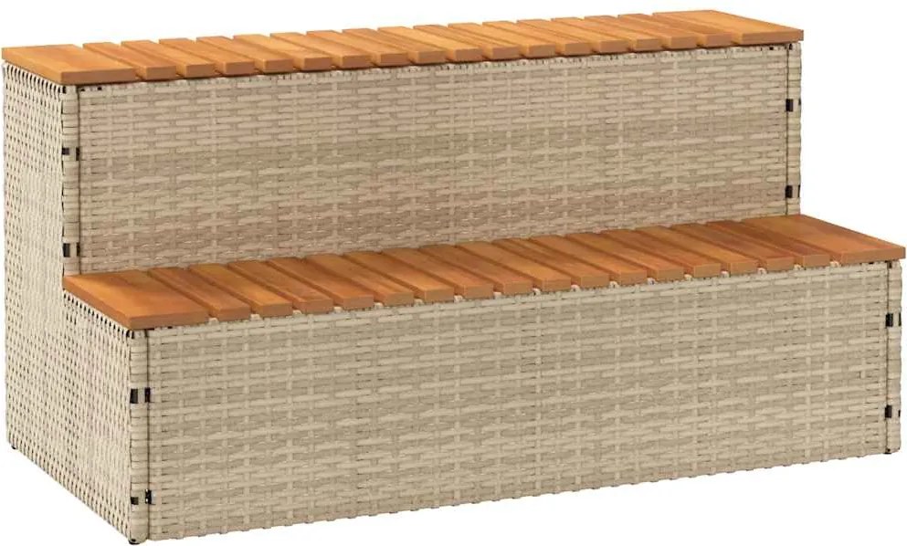 vidaXL Trepte pentru cada cu hidromasaj bej polirattan și salcâm solid