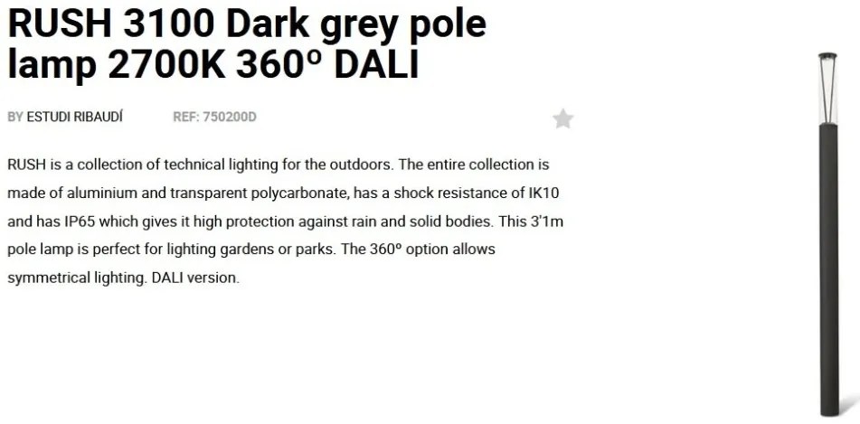 Stalp LED iluminat exterior simetric 360º IP65 RUSH 310cm 2700K DALI