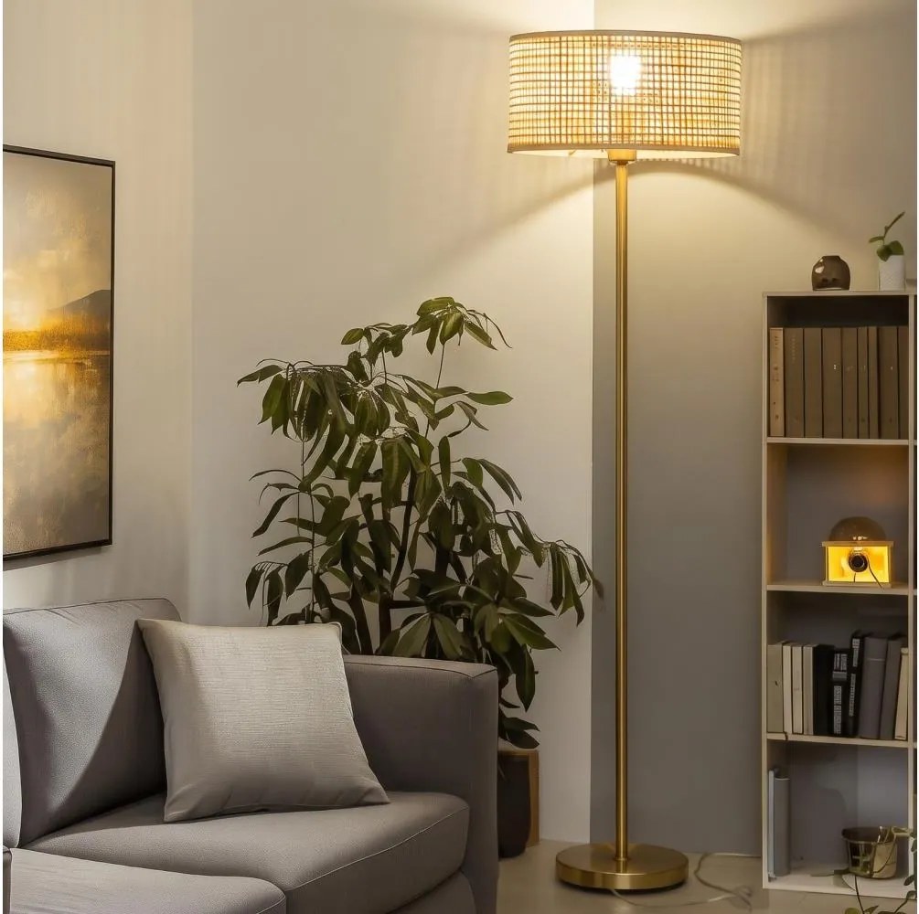Brilagi - Lampadar LED CERIA 1xE27/20W/230V ø 40 cm bambus/auriu