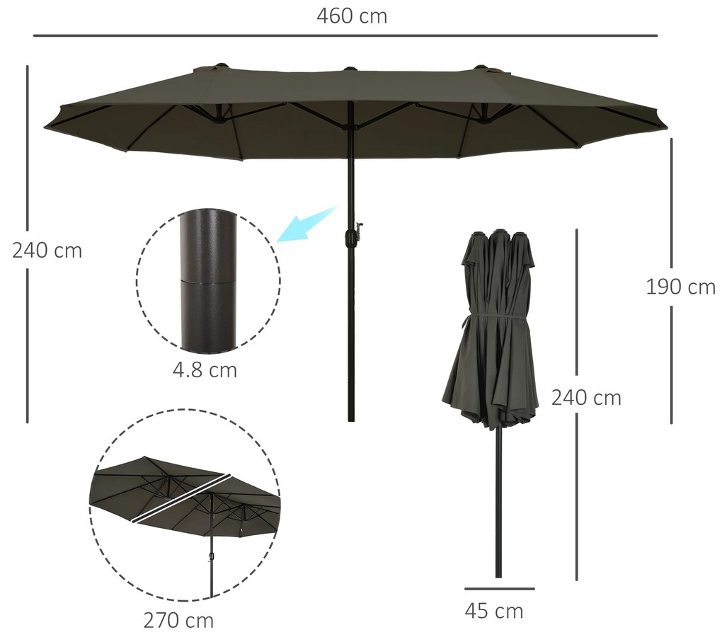 Umbrela Dubla Acoperis de Soare Outsunny, Poliester Gri 2.7*4.6*2.4 | Aosom Romania