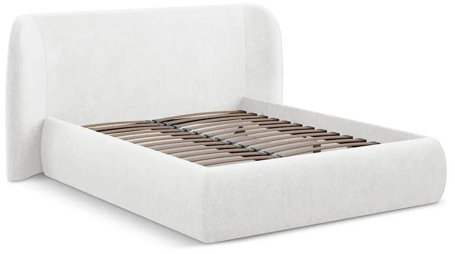 Pat matrimonial alb tapițat cu spațiu de depozitare cu somieră 180x200 cm Hauke – Makamii