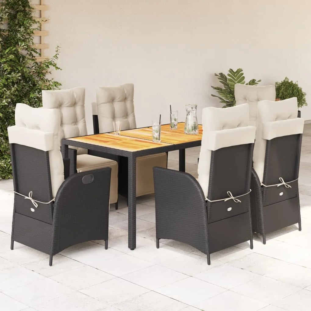 vidaXL Set mobilier de grădină cu perne, 7 piese, negru, poliratan