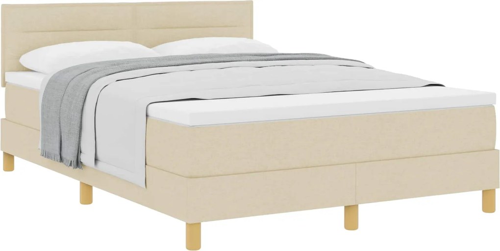 vidaXL Pat cu arcuri cu saltea cu headboard Crem 140 x 190 cm țesătură