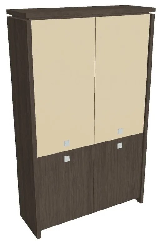 Dulap înalt Verno 128 x 46 x 210 cm, uși combinate, stejar antracit / vanilie