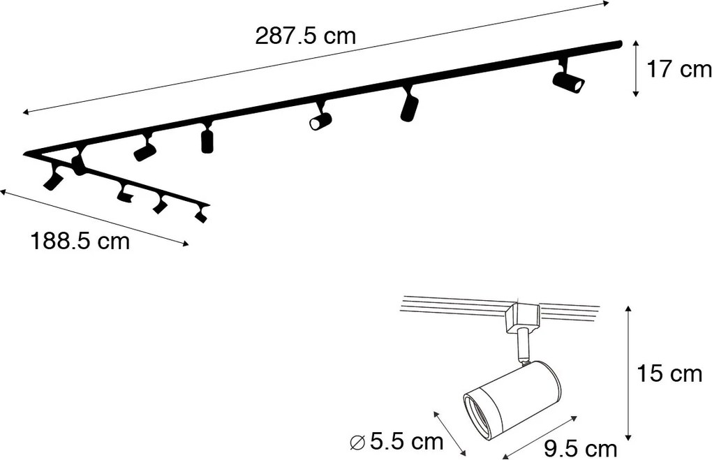 Sistem de iluminat inteligent cu șină monofazată cu 10 spoturi albe, inclusiv Wifi GU10 - Iconic Jeana