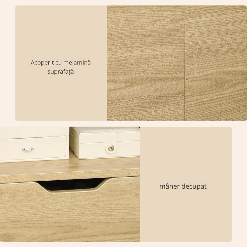 Noptieră Modernă HOMCOM | Sertar și Rafturi pentru Depozitare | Ideală pentru Dormitor sau Sufragerie | 45x35x73 cm | Lemn Natural | Aosom Romania