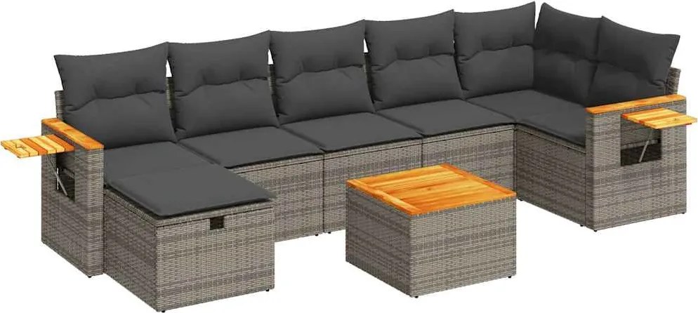vidaXL Set canapele de grădină cu perne, 8 piese, gri, poliratan