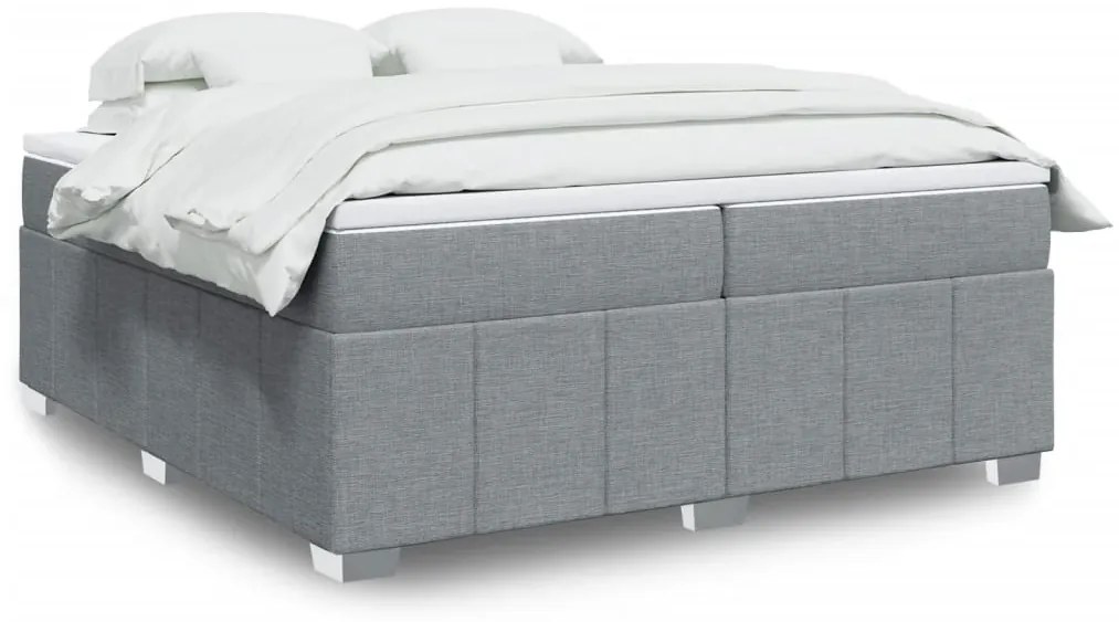 vidaXL Pat box spring cu saltea, gri deschis, 200x200 cm, textil