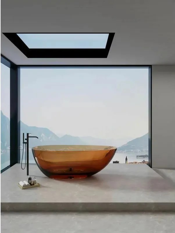 Cada freestanding din rasina transparenta Rune Mond maro-cupru 170x87 cm