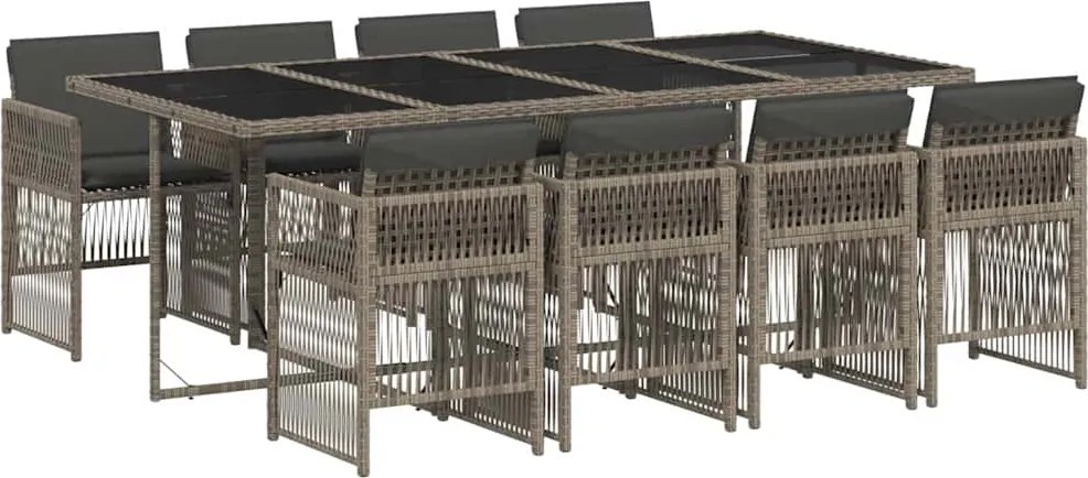 vidaXL Set mobilier grădină cu perne, 9 piese, gri, poliratan