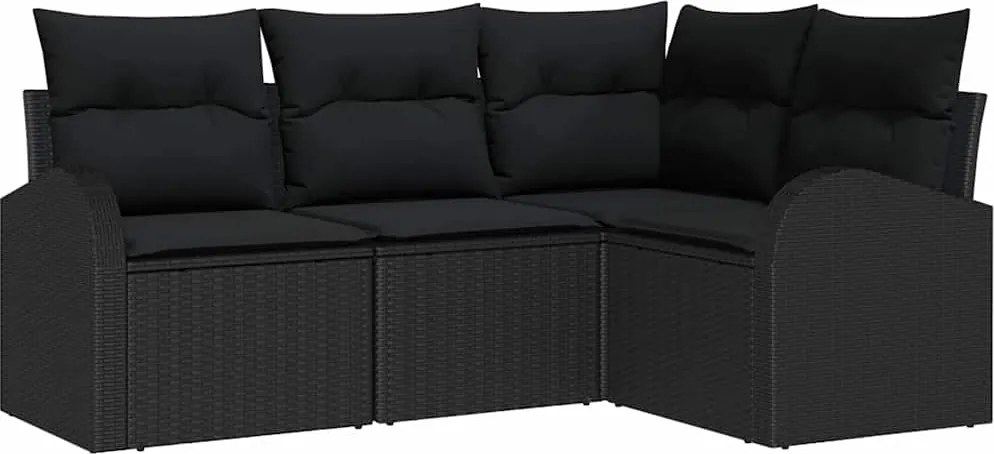 vidaXL Set de canapele pentru grădină cu pernă 4 pcs Negru poliratan