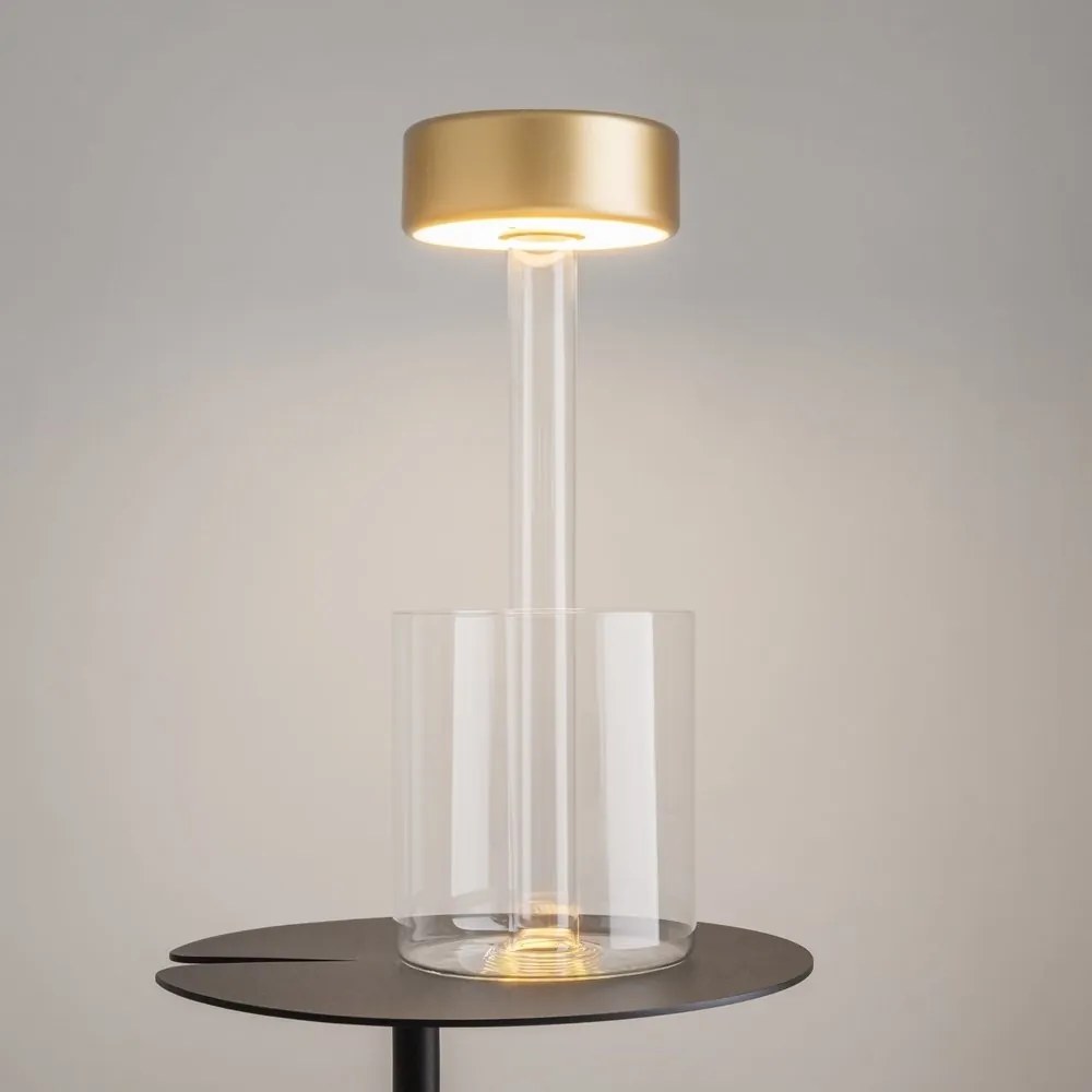 Lampa portabila cu baterii cu baza in forma de vaza AI design auriu/ transparent