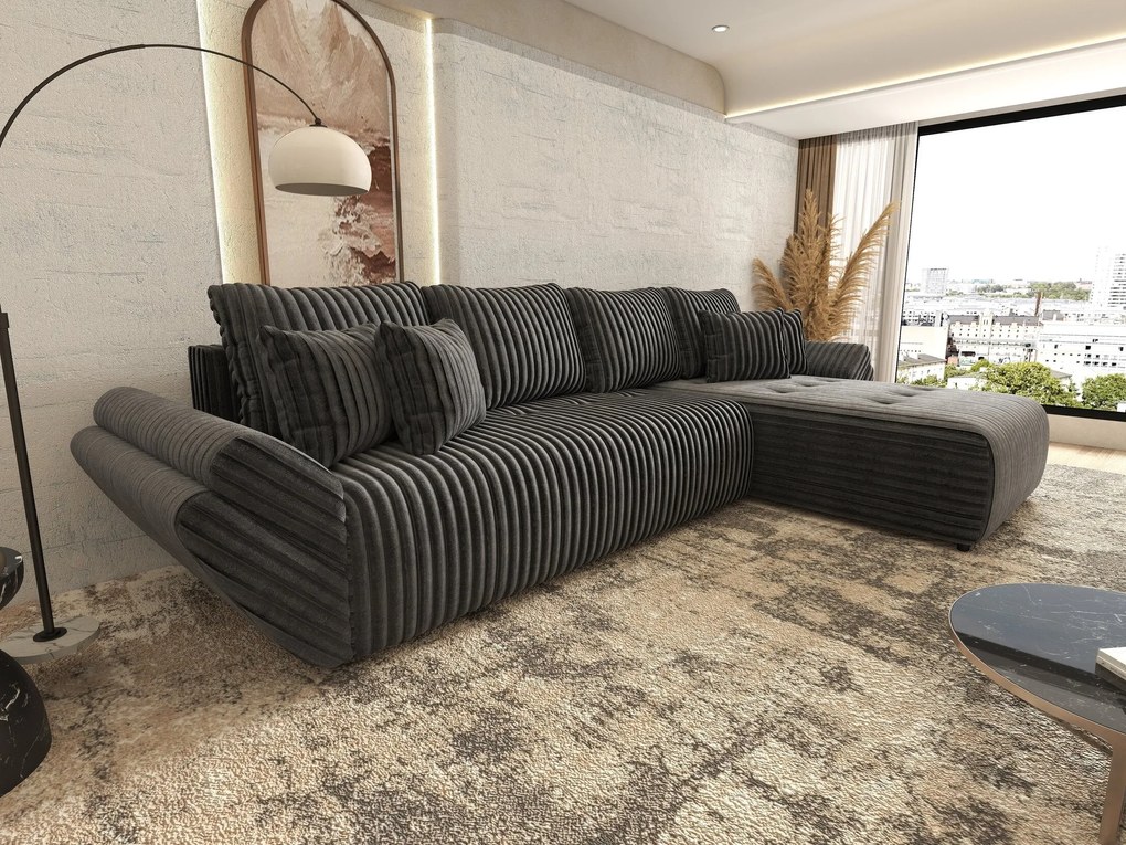 Colțar extensibil dumonde cu ladă de depozitare si sezut confortabil din spuma high-density, Berlin XL Ambience Grey II 350x185 cm