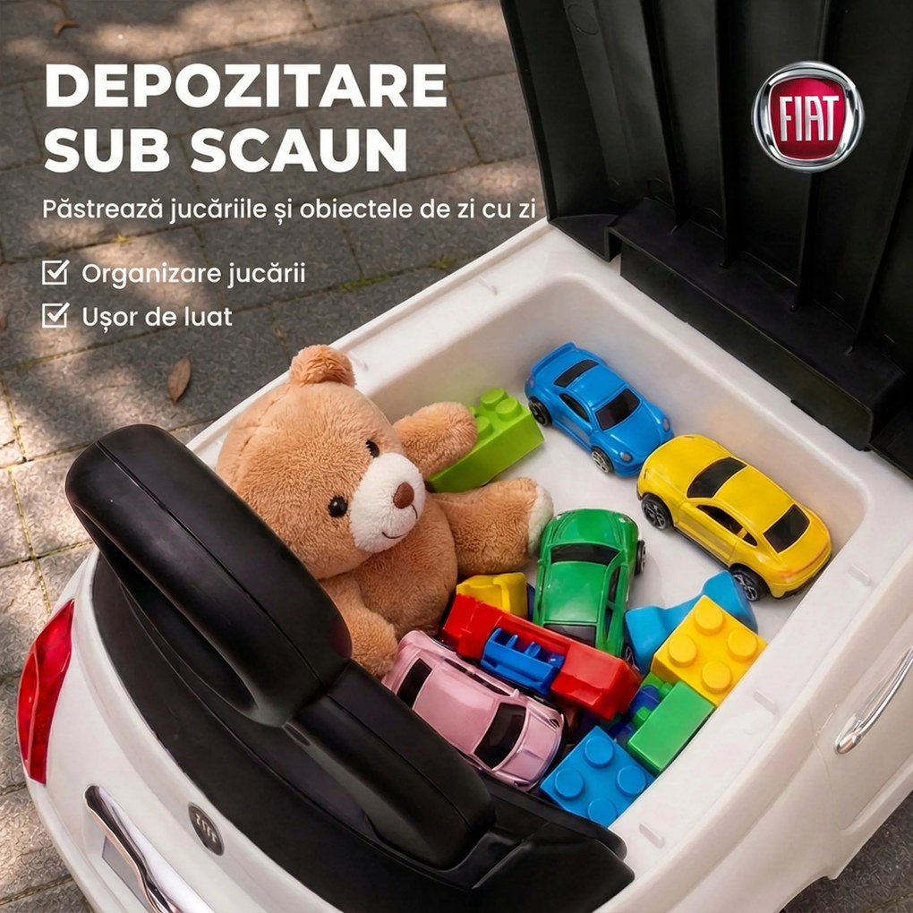 AIYAPLAY Mașinuță de Împins pentru Copii cu Licență Fiat, Muzică, Claxon, Anti-Răsturnare și PP, Alb | Aosom Romania