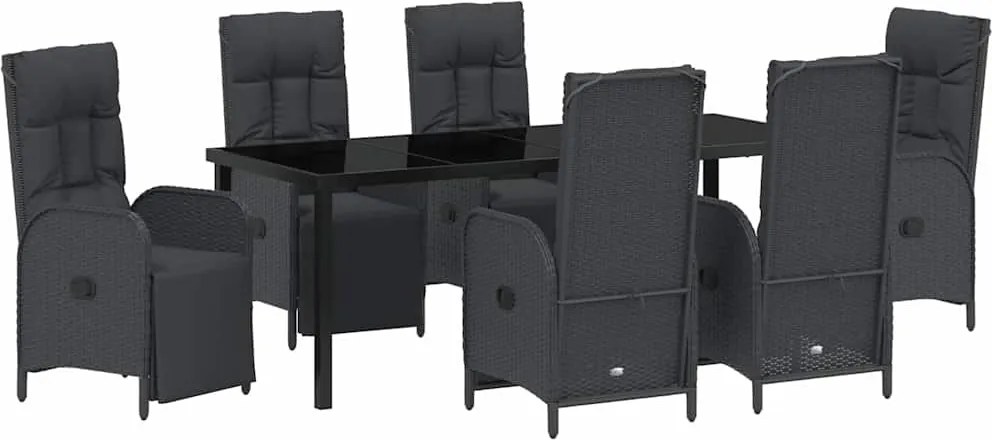 vidaXL Set de masă pentru grădină cu pernă 7 pcs Negru poliratan