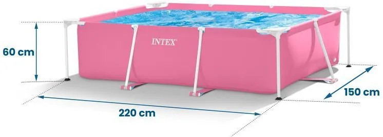 Bazin mare de grădină roz cu cadru dreptunghiular 220 x 150 cm