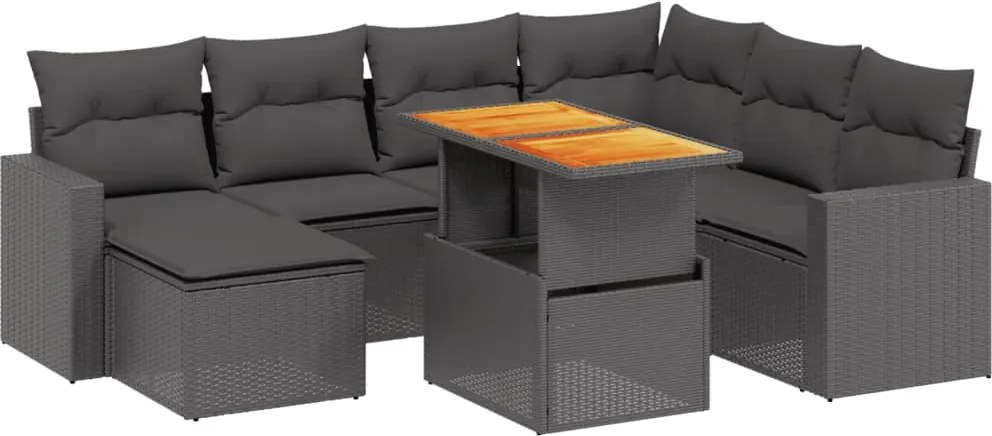 vidaXL Set mobilier de grădină cu perne, 8 piese, negru, poliratan