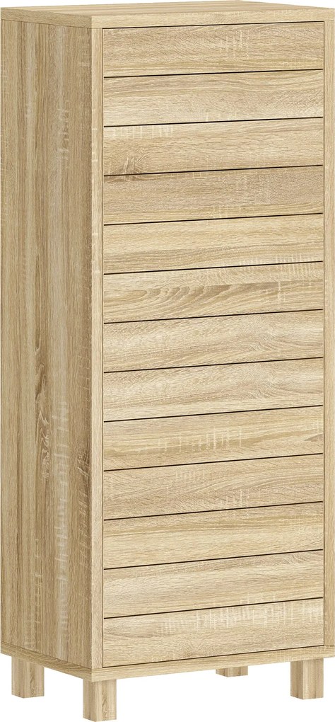 HOMCOM Dulap Slim pentru Baie cu Ușă cu Șipci, 3 Rafturi, Finisaj Natural | Aosom Romania